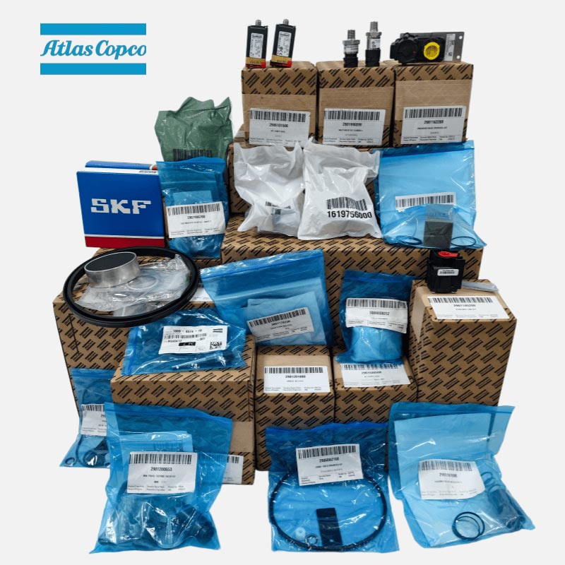 Phụ tùng máy nén khí Atlas Copco Bộ lọc dầu chính hãng Bộ lọc không khí Cảm biến áp suất Van điện từ Bộ dịch vụ van lọc